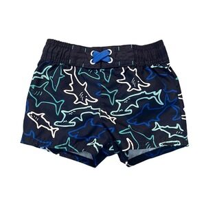 Cat & Jack Baby Boys Shark Print Swim Trunks Navy Blue 6-9M Mesh Lined (0936)